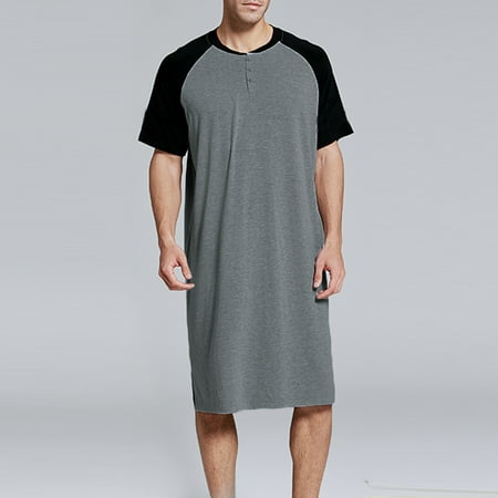 INCERUN Men's Summer Nightshirts Short Sleeve Casual Soft Bathrobe ...