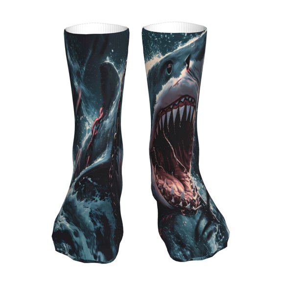 KLL Wave Chain Shark Print Womens Crew Socks Athletic Middle Tube Long Socks Novelty Socks Gifts For Men