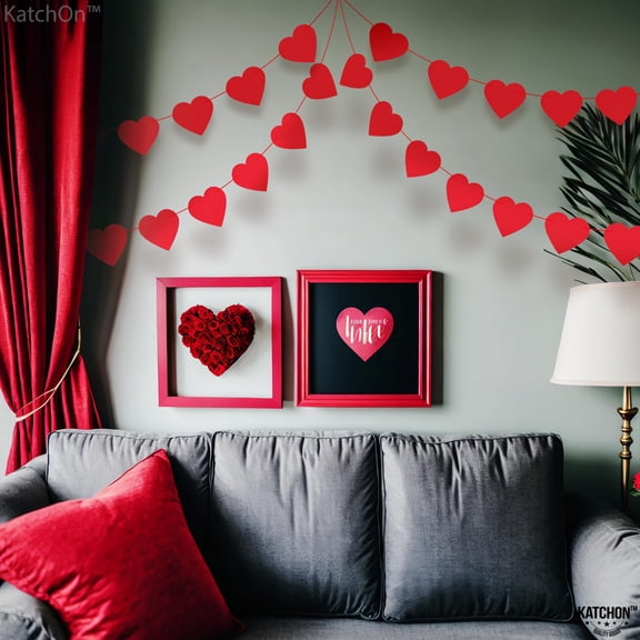 KatchOn, Felt Red Heart Garland for Valentines Day Decor - 4 String, No DIY | Heart Banner for Proposal Decorations | Happy Anniversary Decorations, Wedding Decorations, Valentines Day Decorations