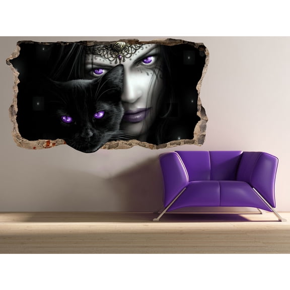 Startonight 3D Mural Wall Art Photo Decor Purple Eyes Amazing Dual View Surprise Wall Mural Wallpaper for Bedroom Women Wall Paper Art Gift Large 47.24 ‘’ By 86.61 ‘’
