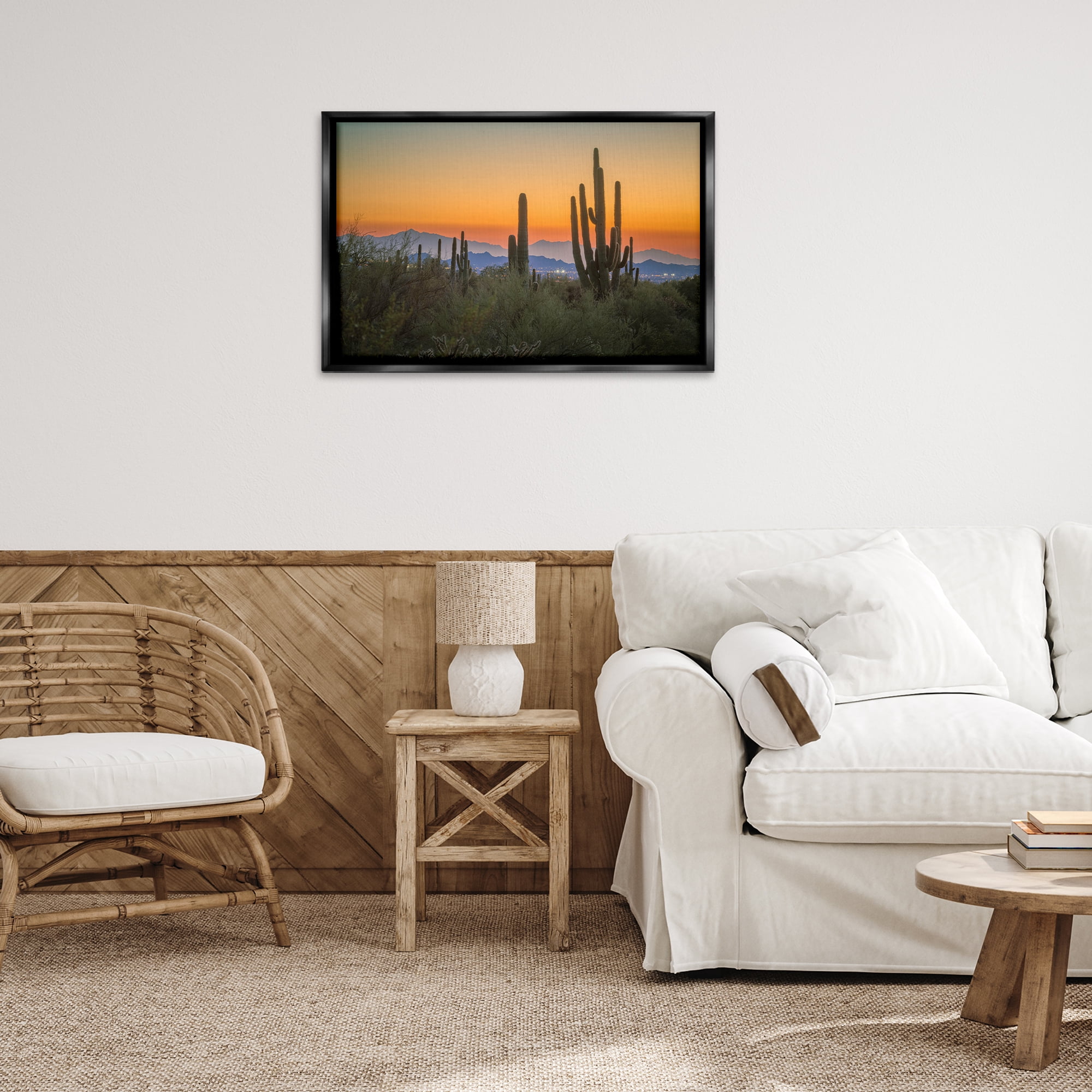 Stupell Industries Looming Cacti Sunset Landscape & Nature Photography Black Floater Framed Canvas Art Print Wall Art, 31 x 21