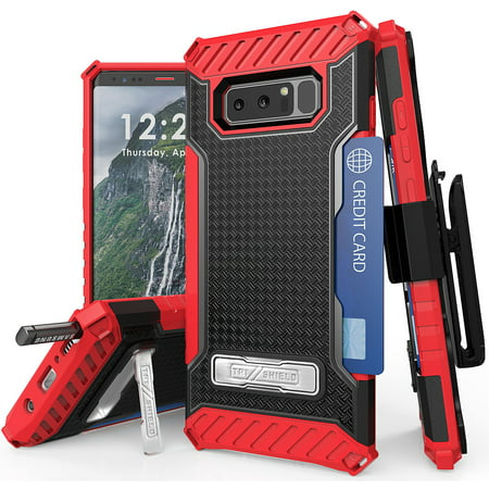 Note 8 Clip Case, Tri-Shield Rugged Case Cover [with Belt Hip Holster + Magnetic Kickstand and Credit Card Slot] for Samsung Galaxy Note 8, SM-N950 [Bonus Lanyard Strap and Screen Protector (Best Credit Card Bonus Offers April 2019)