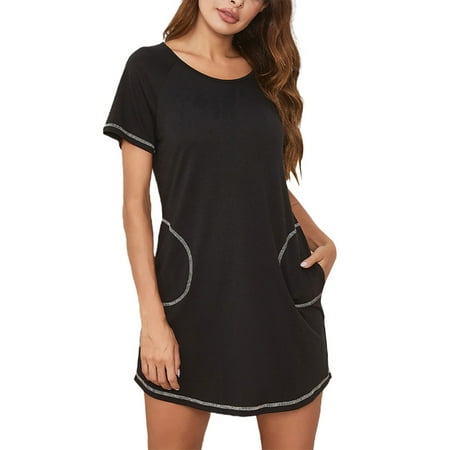 

Nightgown Womens Nightshirt Short Sleeve Sleepwear Pockets Sleepshirt Nightdress Pajamas Lounge Wear