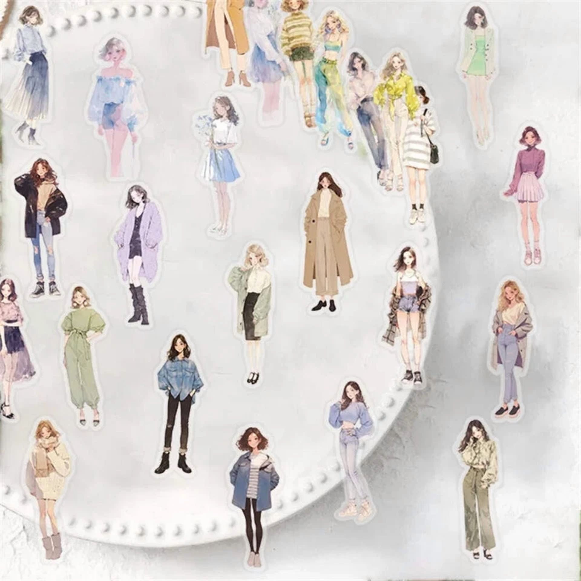 CRESTIN- 50Pcs Kawaii Fashion Girl Pet Sticky Sticker Aesthetic Korean Stationery Diy Dec