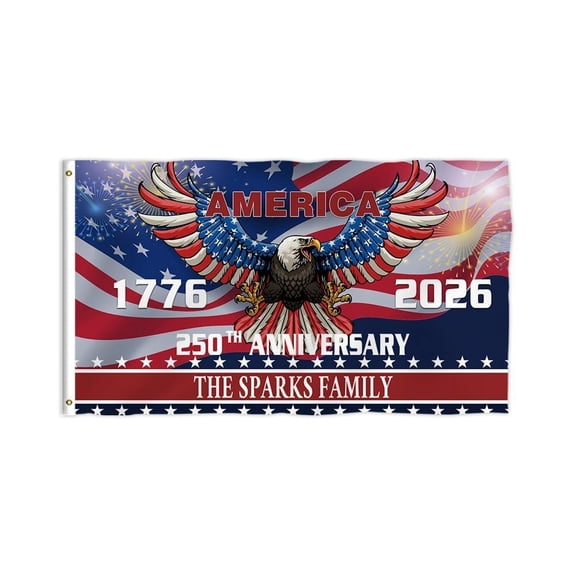 Personalized America 250th Anniversary Flag 3x5 Ft – Custom Family Name Patriotic 1776-2026 Celebration Banner with Eagle, Large Outdoor Yard Flag for Home, Garden, Party Decor