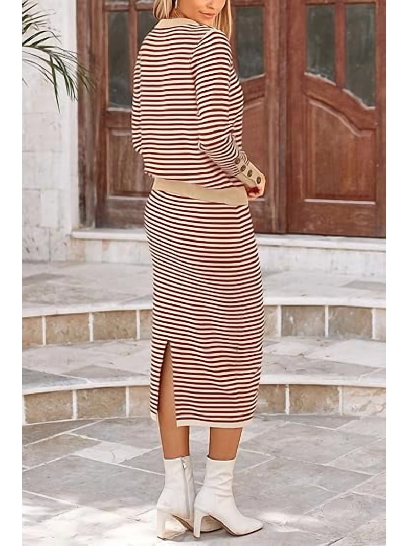 PRETTYGARDEN Women's 2 Piece Sweater Set - Short Sleeve Top & Wide Leg Pants Lounge Outfit
