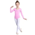 thumbnail image 3 of CUZIBR Girls Teens Dancewear Jumpsuit Long Sleeve Ruched V-Neck Slim Fit Ballet Romper Performances Soft Comfortable Stretch Solid Color Bodysuit Cozy Dance Outfits,Pink,6-7 Years, 3 of 4