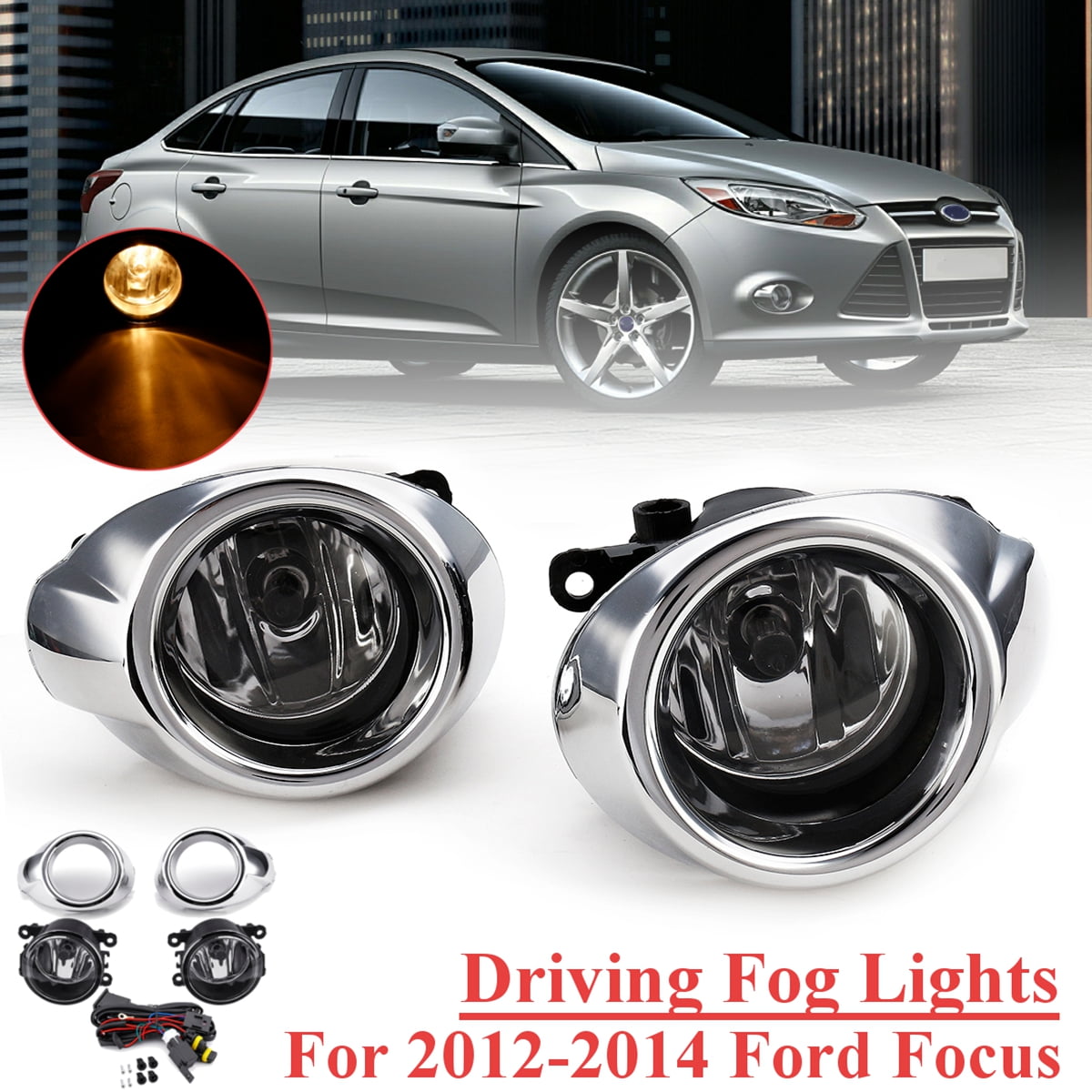 1 Pair Front Driving Fog Lights For Ford Focus 20122014 with Chrome
