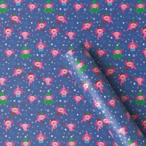 30" 25 sq ft Christmas Roll Wrap Festive Creature on Blue