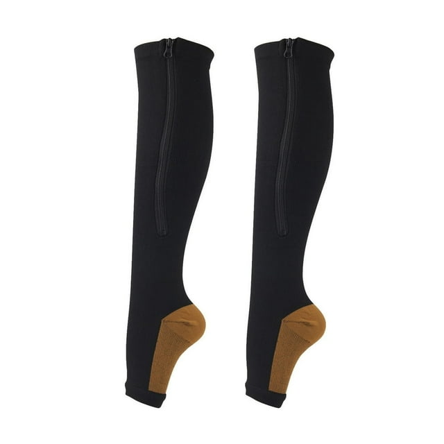 1 Paire de Bas de Compression Motif Exquis Coton Respirant Bout Ouvert Fermeture Éclair Bas de Compression Manchon de Jambe pour Fille