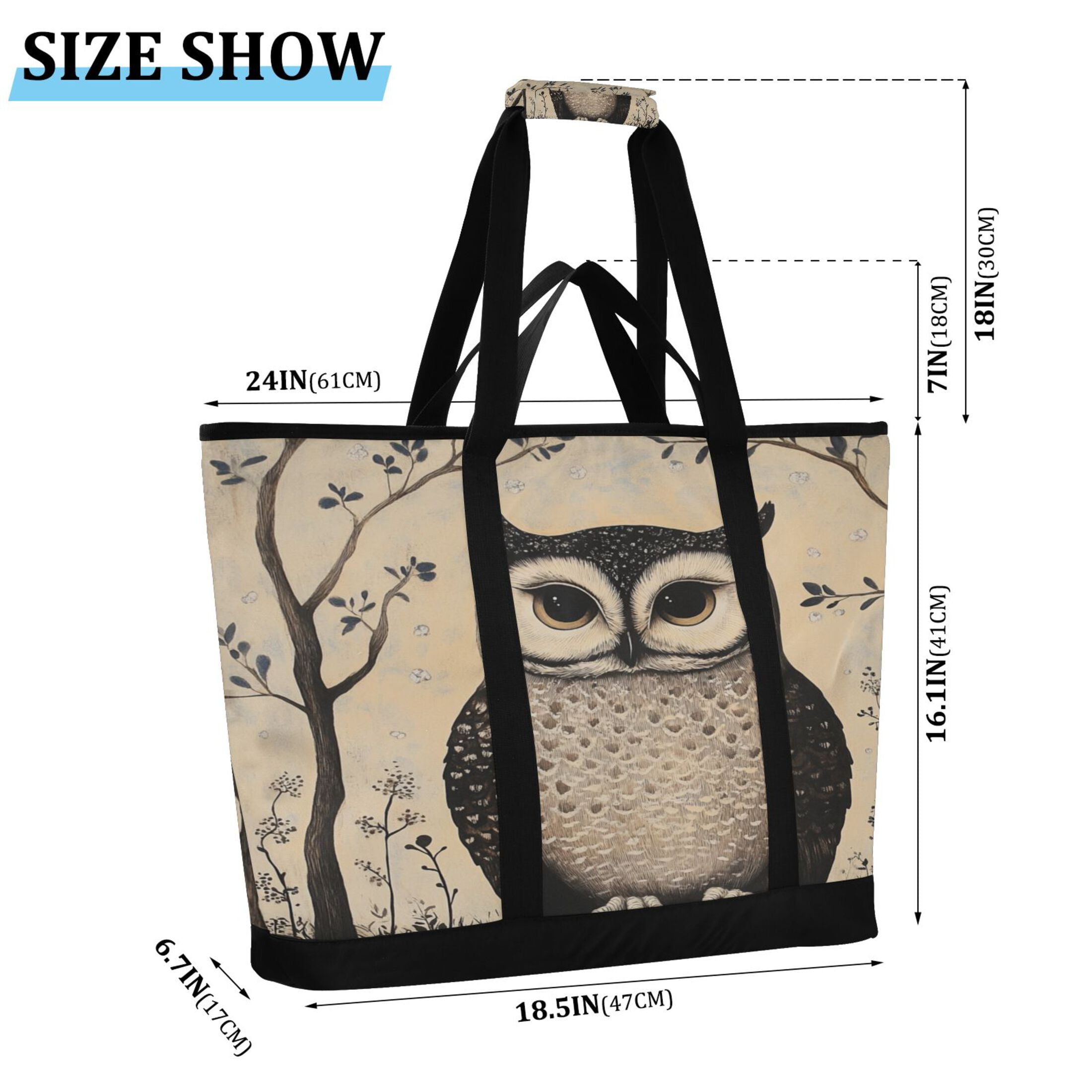 Large Hand-held Ice Pack Picnic Bag Insulation and Refrigeration Suitable for Shopping Picnics and Camping Cool Black Owl