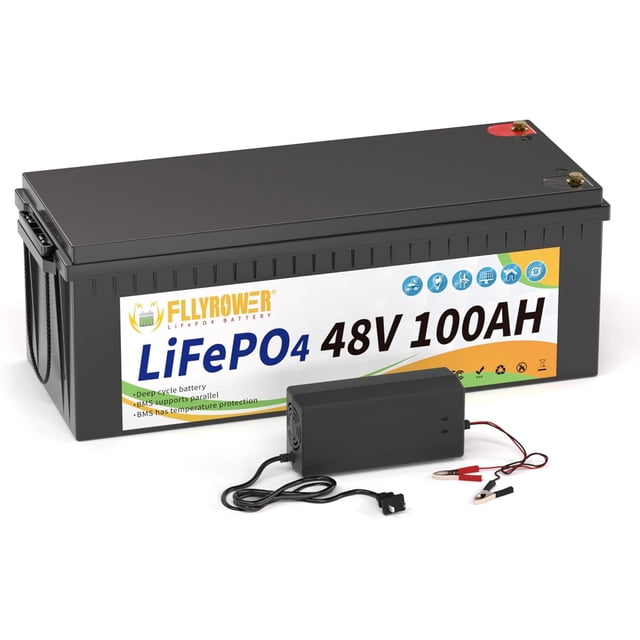 12V 400Ah Golf Carts LiFePO4 Battery with Charger,Built in 200A BMS,FLLYROWER for RV,Marine,Trolling Motor,Solar,16000+ Deep Cycles & 10 Years Lifetime