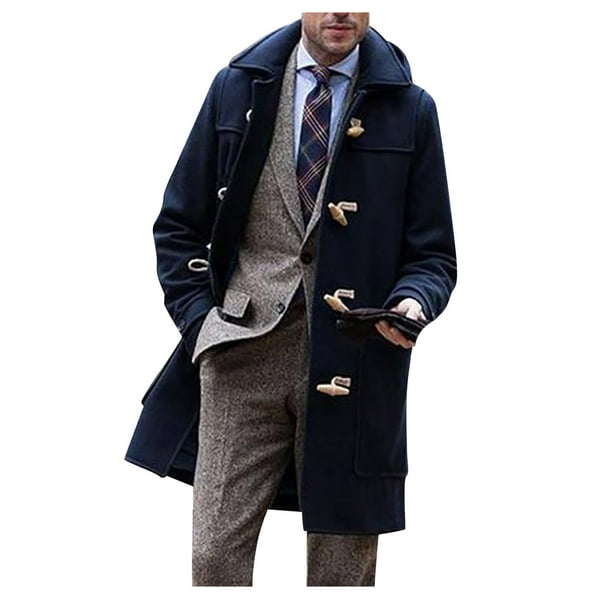 Men's Coats Jackets Autumn Winter Solid Color Long Sleeved Turn