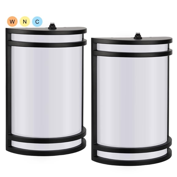 kadision Dusk-to-Dawn LED Wall Sconce, 3000K/4000K/5000K 3-Color Adjustable, 15W 1200lm 120V, Half-Cylinder Outdoor Wall Lights for House, Aluminum Frame, 2-Pa