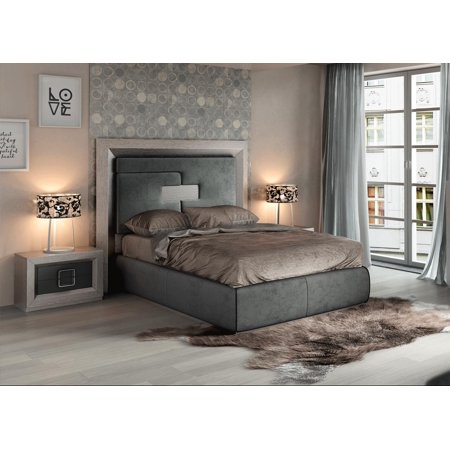 Grey Microfiber Queen Bedroom Set 3P Enzo ESF Modern Contemporary Franco Spain