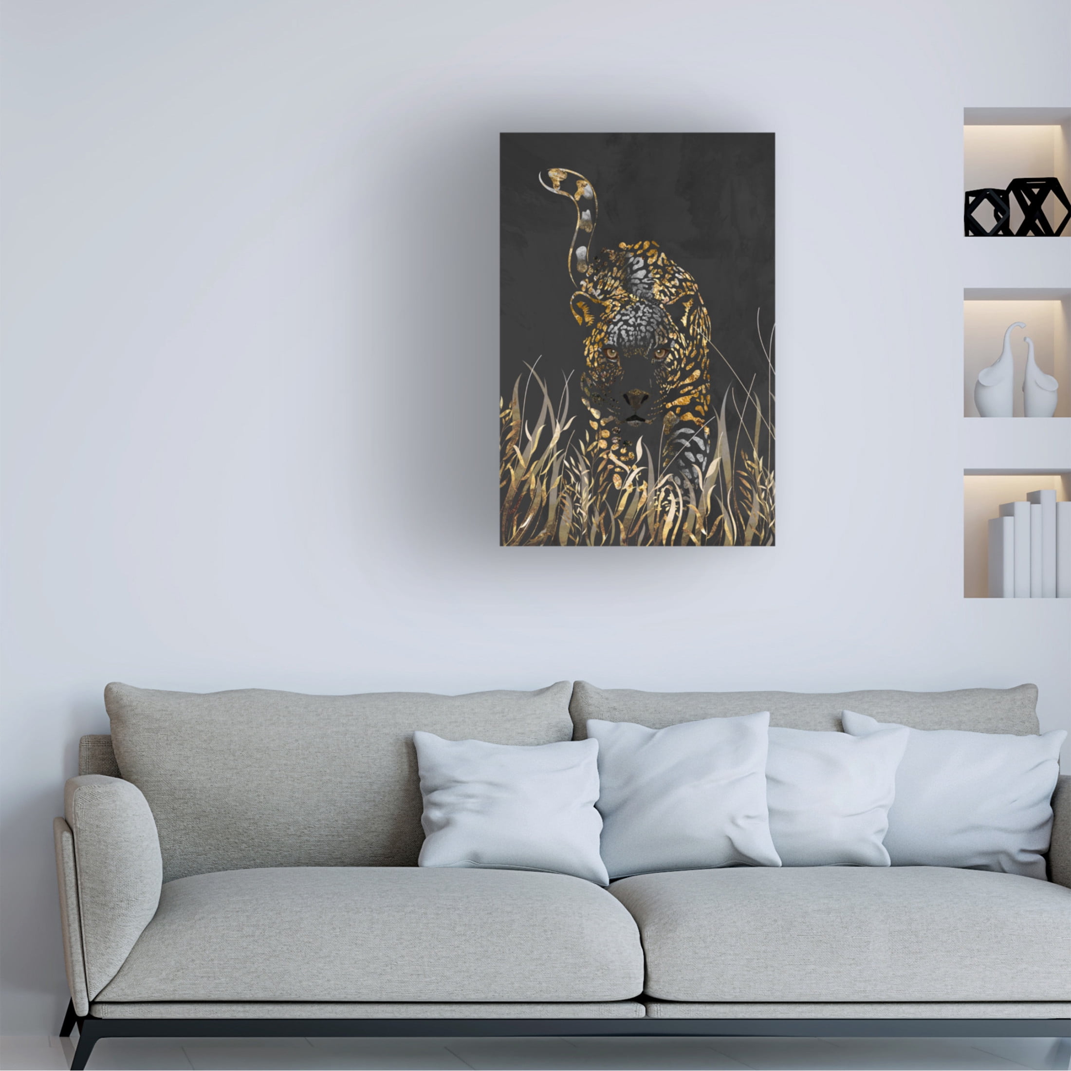 Trademark Fine Art Sarah Manovski  Black gold jaguar in grass Canvas Wall Art