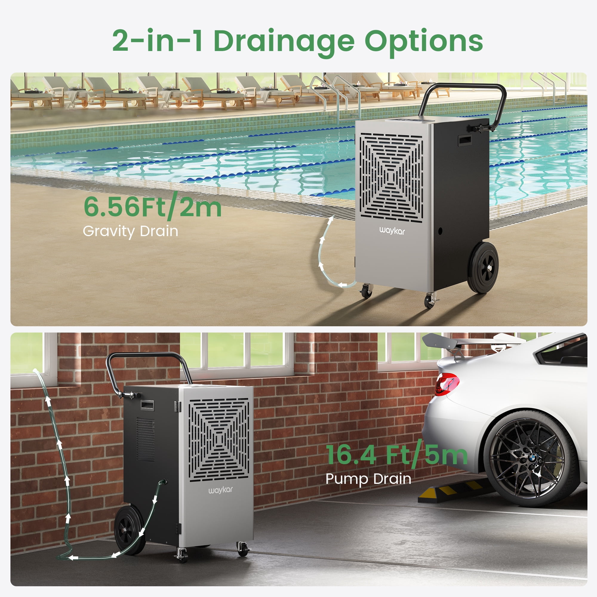 Waykar 155 Pints Commercial Dehumidifier for Large Spaces up to 7500 Sq.Ft with Pump, Smart Humidity Control, Auto Defrost, 24H Timer - for Basements, Warehouses, Home, Office