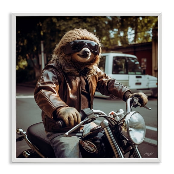 Stupell Industries Bohemian Biker Animal Portrait White Framed Giclee Art, 17 x 17, by Roozbeh