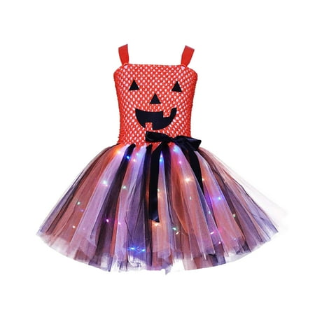 

LLDYYDS Toddler Kids Girls Lighting Pumpkin Role Play Fancy Party Mesh Tulle Dress