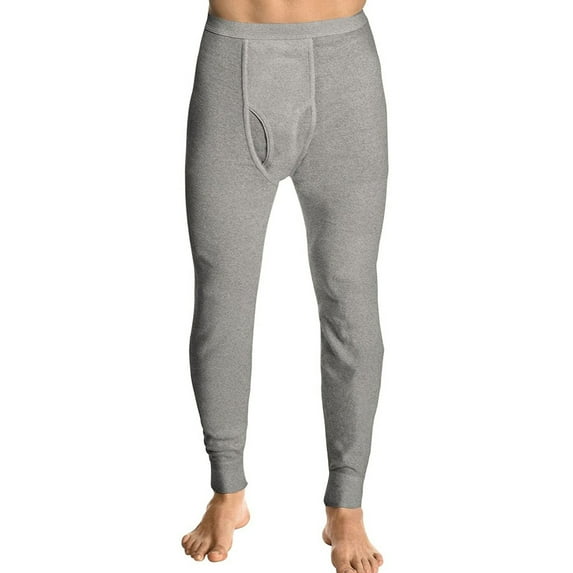 Men's Cotton Waffle Knit Thermal Underwear Pajama Stretch Sleepwear Pants (Grey, M)