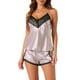 thumbnail image 1 of Conjunto de pijama de satén INSPIRE CHIC para mujeres, pijamas de seda para mujeres, top de camisón y pantalones cortos con encaje, ropa de dormir en gris y rosa, 1 of 6