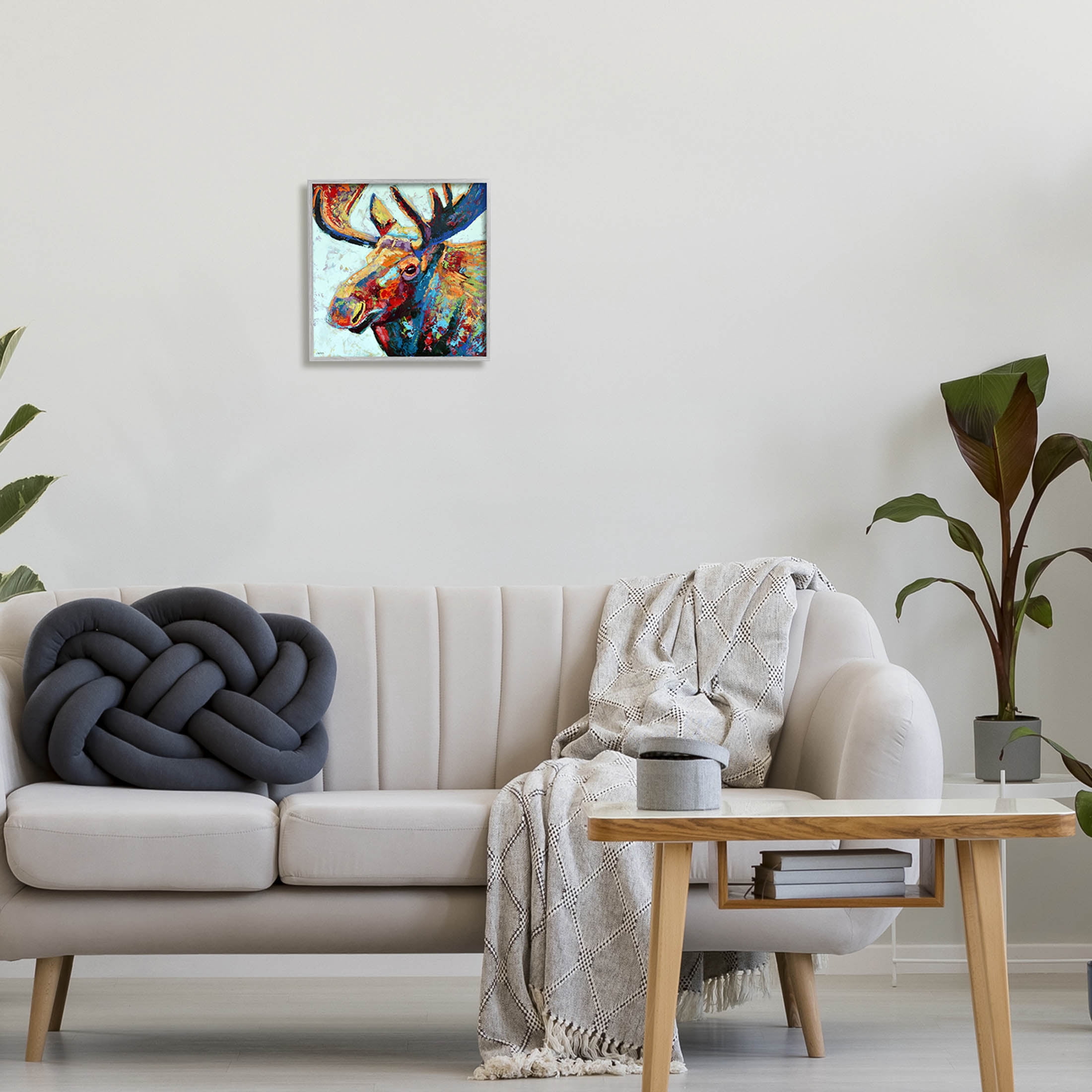 Moose Portrait Modern Composition Animals & Insects Painting Gray Framed Art Print Wall Art