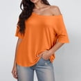thumbnail image 2 of Bibifish Womens T-Shirts Off Shoulder Short Sleeve Loose Fit Tees Casual Summer Vacation Beach Weekend Street Style Everyday Tops, 2 of 6