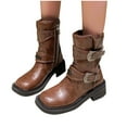 thumbnail image 4 of Brown Women'S Trendy Boots With Buckle Design And Walkable Heel, 4 of 7