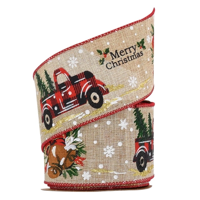 Cinta de Navidad de imitación perfecl 10 yardas 2.5in con cable para envoltura de Regalos