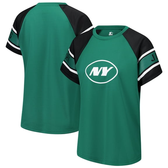 Women's Starter Green New York Jets 1st Rounder Color Block Raglan Top
