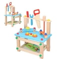 thumbnail image 4 of Building Block Toy, Wooden Workbench Toy Basswood and Beech Tool Using Training Exercise Ability Multifunctional Professionally Polished  for Kids Party Blue, 4 of 7