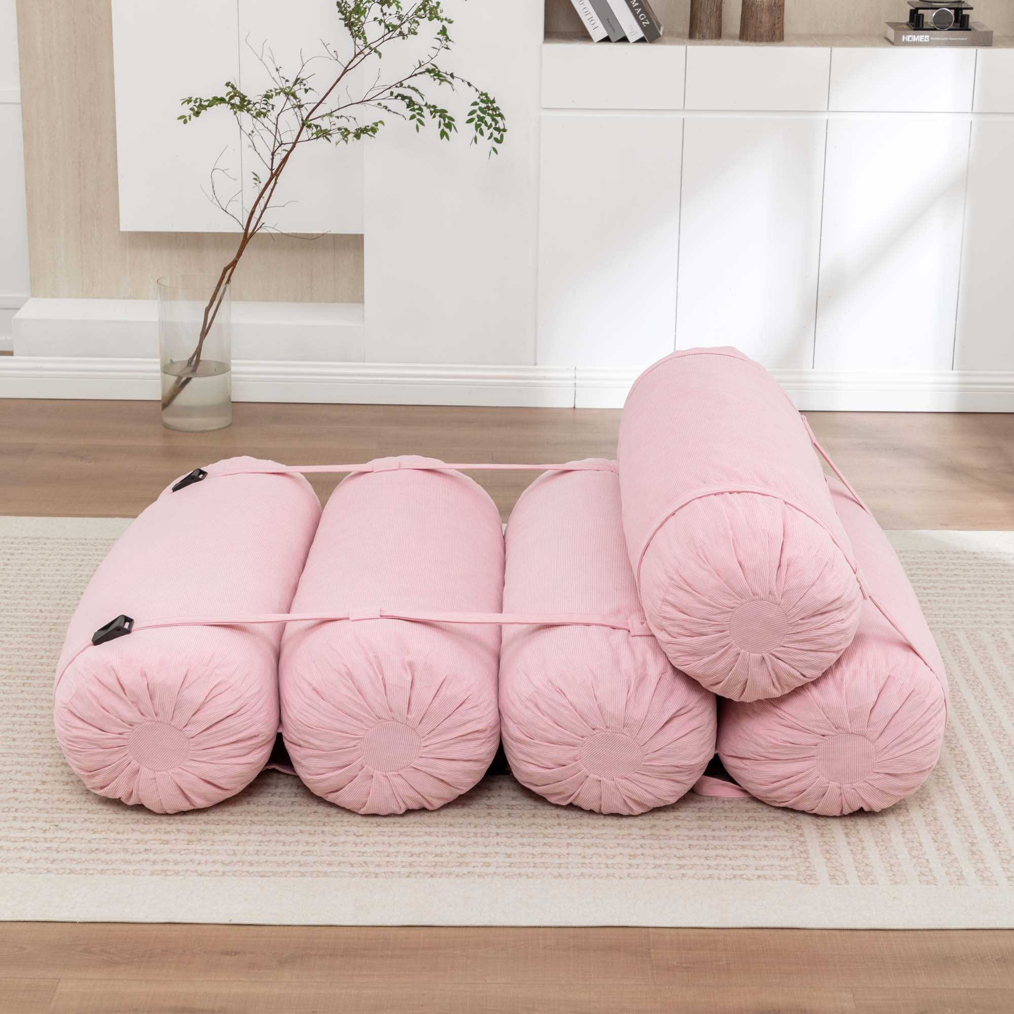 Miniyam 76" x 50" Pink Floor Sofa with Adjustable Straps Bean Bag Lounger for Living Room, Bedroom