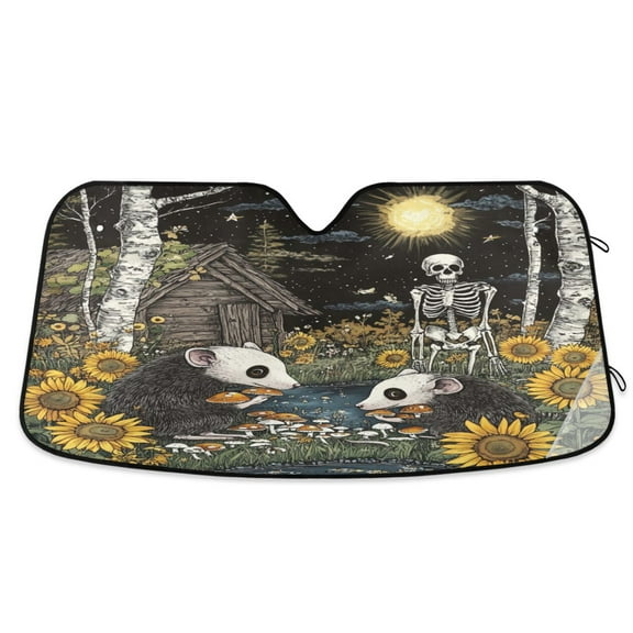 WOBOGO Opossum Mushroom Car Windshield Sunshades Autopilot Lightweight Accordion Sun Visor 53×23.5in