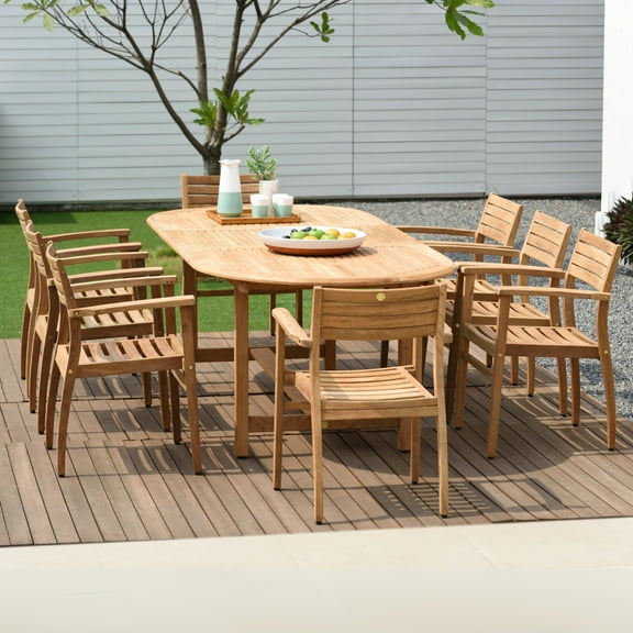 Urban Elements Cityscape 9-Piece Teak Wood 100% FSC Oval Patio Dining Set
