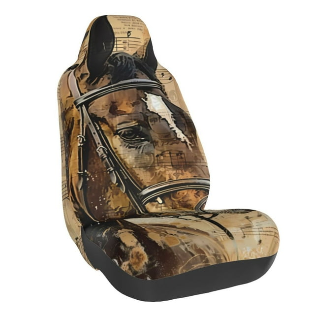 Wukai Musical Horse Vintage Collage Full Set Car Seat Covers with Soft Padding Universal Auto Front Seats Protector and Cushion Mat