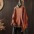 thumbnail image 2 of Ashirexll Winter Sweaters for Women, Pullover Sweaters for Women, Women's Vintage Striped Color Block High Neck Knit Sweater Casual Loose Fitting, 2 of 5