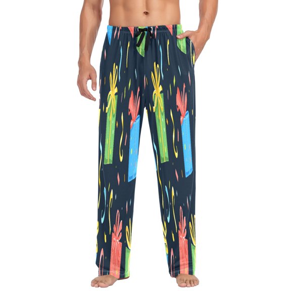 Gift Boxes and Confetti Mens Cotton Pajama Pants Long Staple Lightweight Sleep Bottoms with Pockets Breathable