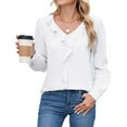 thumbnail image 4 of aidice Hauts pour Femmes Tendance Manches Longues Col en V Blouses Légères Couleur Unie, 4 of 9