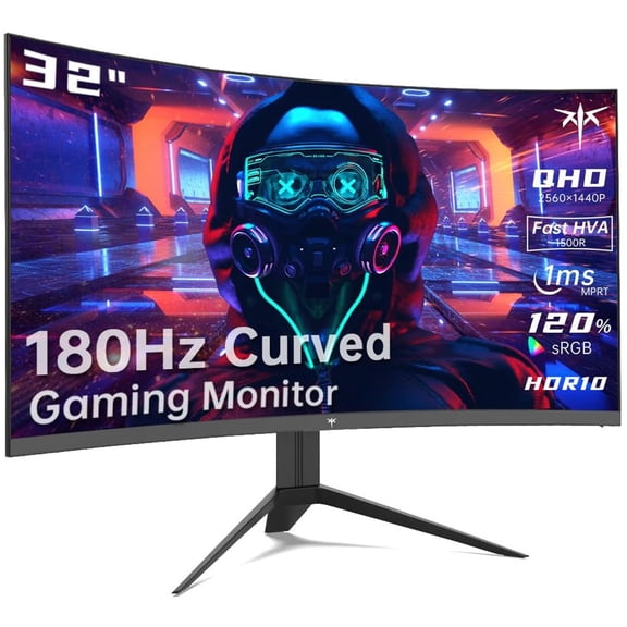 Restored KTC H32S17 32 " Curved Gaming Monitor, 2K 180Hz 185Hz 1440P PC Monitor, 1500R Frameless, 1ms, HDR, FreeSync Premium, DisplayPort/HDMI/USB, VESA Wall Mount