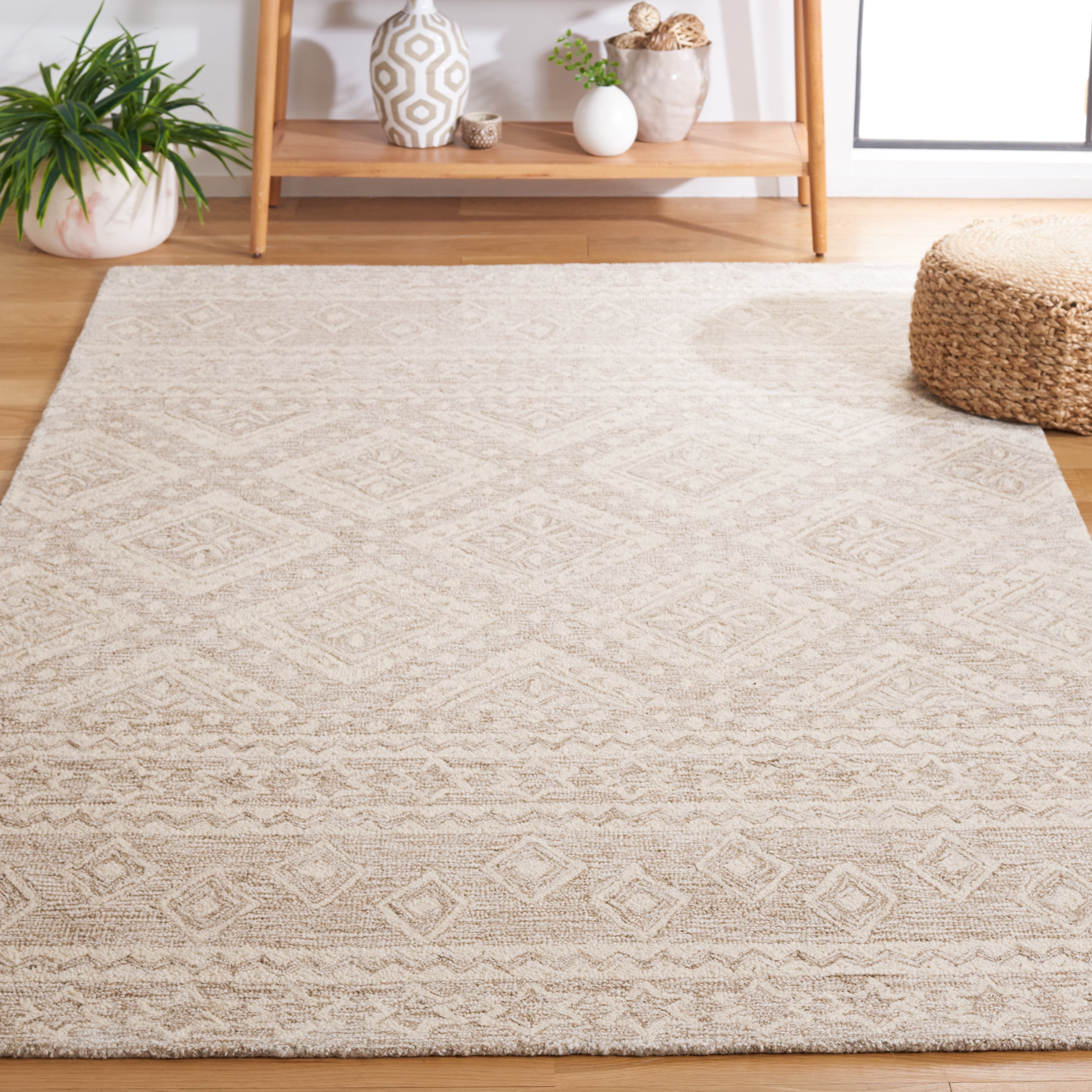 SAFAVIEH Micro-Loop Regis Geometric Area Rug, Beige/Ivory, 3' x 3' Square