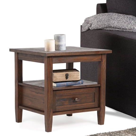 Simpli Home Warm Shaker Solid Wood 20 inch Wide Transitional End Table in Distressed Charcoal Brown