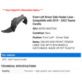 thumbnail image 2 of Front Left Driver Side Fender Liner - Compatible with 2019 - 2022 Toyota Corolla 2020 2021, 2 of 2