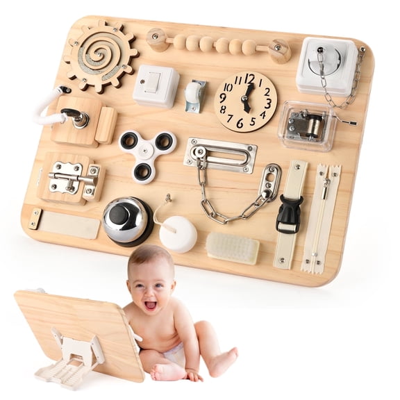 Potatomato Montessori Large Busy Board- Wooden Sensory Toys -Fidget Activity Board for Toddlers Boys and Girls- Motor Skills Gifts for ADHD & Autistic Children Kids