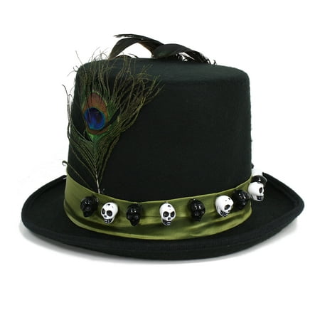 Top Hat Skulls Feathers Halloween Costume Prop Accessory Black