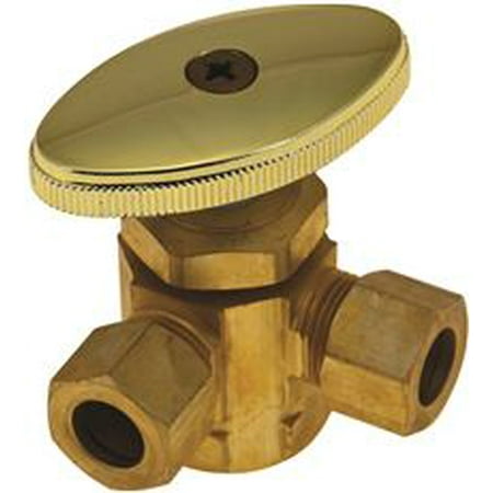Angle Stop Valve - DURAPRO 3-WAY DUAL ANGLE STOP VALVE, 5/8 IN. COMP X 3/8 IN. OD X 3/8 IN. OD, ROUGH BRASS, LEAD FREE