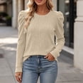 thumbnail image 4 of BRGZLK Puff Long Sleeve Shirts Women Lightweight Crew Neck Ribbed Knit Sweaters Solid Color Soft Cozy Warm Business Casual Base Layer Tops Khaki M, 4 of 7