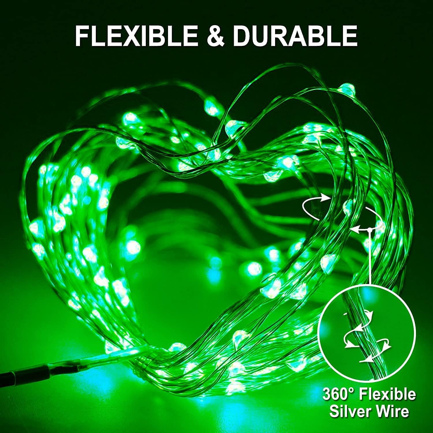 2 Pack Green Solar Fairy Lights, Each 33ft 100 LED Green Solar Lights Outdoor, Waterproof St Patricks Day String Lights for Outside Patio Garden Party Tree Decorations