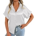 thumbnail image 1 of Blusa elegante de satén con puños enrollados para mujer: color liso, tejido lujoso, para el trabajo o para llevar de forma informal, tallas S-XXL, ligera y transpirable., 1 of 8