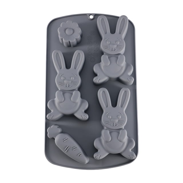 Silica Gel Easter Bunny Silicone Baking Mold 5 Cavity Rabbit Carrot Shape for Chocolate Candy Jelly Soap Making DIY Party