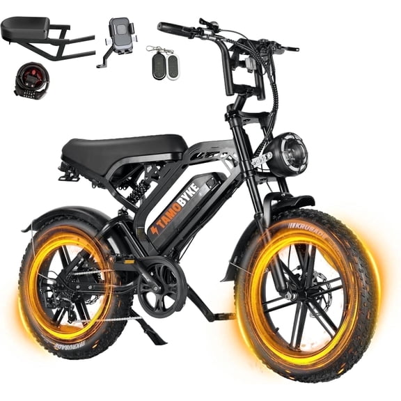 Tamobyke V20 Electric Bike for Adults, Peak 1500W 48V 15.6Ah 30MPH Ebike, 20" Fat Tire E-Mountain Bicycle Full Suspension UL2849